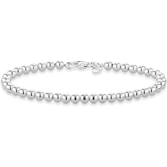 925 Sterling Silver Italian Handmade 4mm Bead Ball Strand Chain Bracelet for Wom - Picture 1 of 6